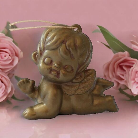 HOLT HOWARD Cherub Ornament Gold Angel Wings HH Hong Kong MCM Plastic Vtg Retro. - Picture 1 of 16